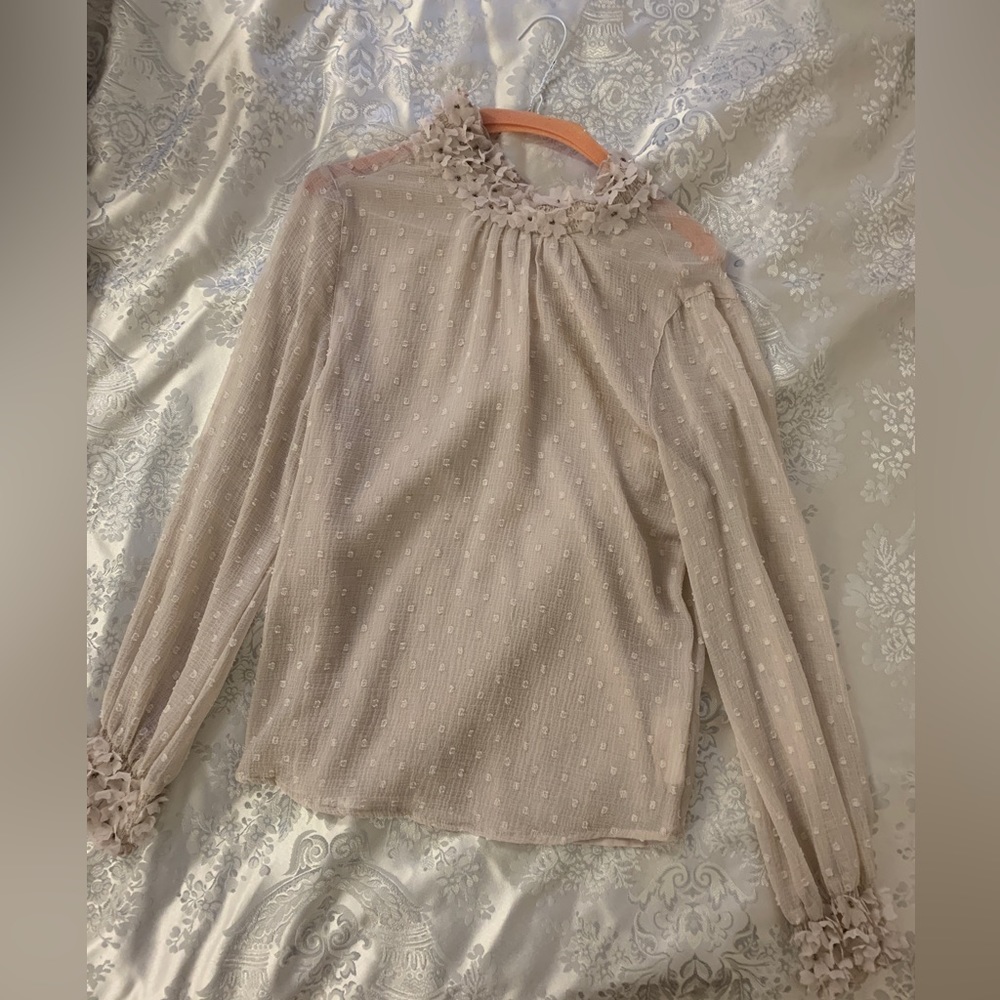 Zara 3D floral dusty light pink blouse